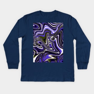 Blue River Marbled Swirl, 1970s Abstract Flowing Texture Kids Long Sleeve T-Shirt